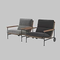 Modern Single Sofa With Gray Upholstery Wooden Armrests And Black Metal Frame