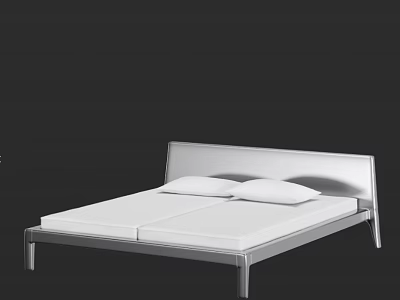 Modern Double Bed Design With Metal Frame White Mattress And Sleek Headboard 3d model