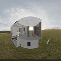 Modern Home Gym Interior With Treadmill Exercise Bike Bar Counter And Green Field View