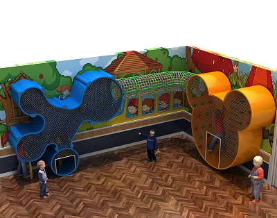 Colorful Indoor Playground Equipment with Climbing Structure Tunnel and Cartoon Murals for Kids 3d model
