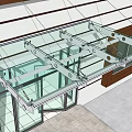 Modern Glass Canopy For Building Entrance With Metal Brackets And White Wall Panels
