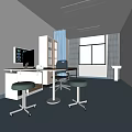 Medical Examination Room Interior With Computer Desk Stools Cabinet And Window Curtains