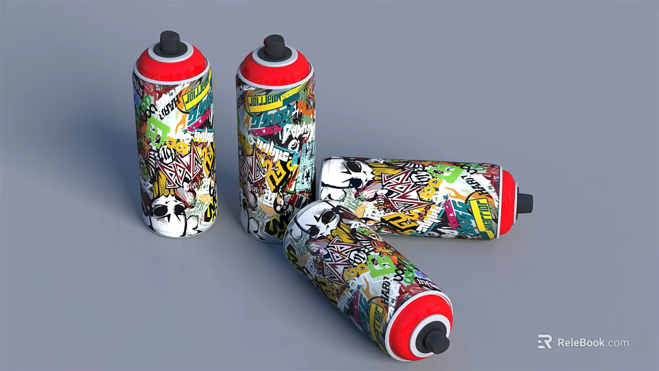 Colorful Graffiti Designed Spray Cans As Decorative Household Items 3d model 