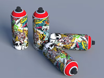 Colorful Graffiti Designed Spray Cans As Decorative Household Items 3d model