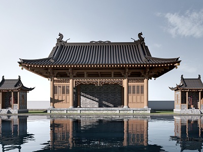 Chinese-style ancient architecture, bucket arch building, hall building, main hall model