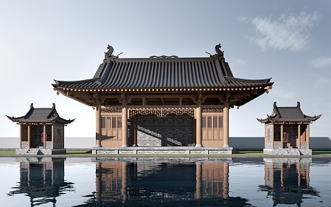 Chinese-style ancient architecture, bucket arch building, hall building, main hall 3d model