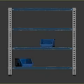 Blue Metal Shelving Unit With Multiple Tiers And Blue Storage Baskets