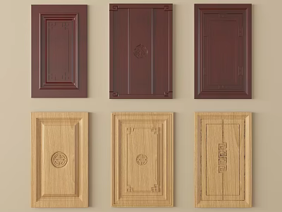 Carved Wardrobe Doors in Dark Brown and Light Wood with Decorative Patterns 3d model