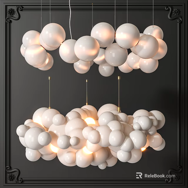 Modern White Spherical Chandelier With Multiple Illuminated Balls For Interior Decoration 3d model 