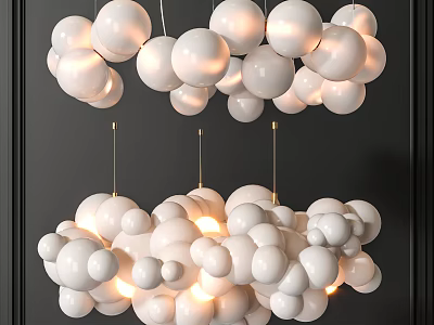 Modern White Spherical Chandelier With Multiple Illuminated Balls For Interior Decoration 3d model