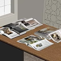 Open Interior Design Magazines On Wooden Table With Window And Geometric Wall Decor