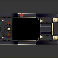 Classic Dark Blue Vintage Car With Black Top Gold Accents And Retro Headlights
