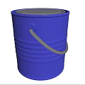 Household Blue Plastic Bucket With Metal Handle And Silver Lid Design