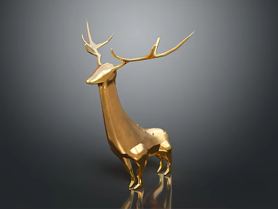 Golden Geometric Deer Sculpture With Shiny Metallic Finish For Modern Decor 3d model