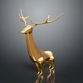 Golden Geometric Deer Sculpture With Shiny Metallic Finish For Modern Decor