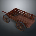 Old Style Wooden Cart With Spoked Wheels And Wooden Rail Platform
