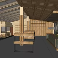 Modern Restaurant Interior With Wooden Structure Glass Windows Seating And Green Plants