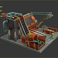 Industrial Crushing Machine Red Gray Structure With Conveyor Belt Roller And Yellow Components