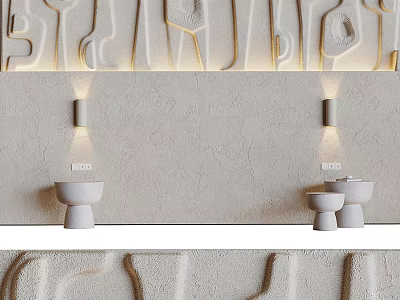 Modern Textured TV Background Wall With Decorative Panels And Wall Sconces 3d model