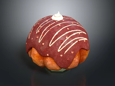 Sweet Round Dessert With Red Frosting White Drizzle And Whipped Cream Top 3d model