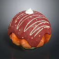 Sweet Round Dessert With Red Frosting White Drizzle And Whipped Cream Top
