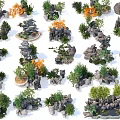 Creative Garden Ornaments Featuring Rock Formations Small Plants Potted Greenery And Miniature Landscapes
