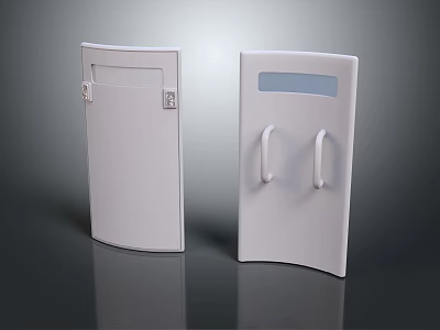 Pair of White Curved Panels With Handles And Small Window Design 3d model
