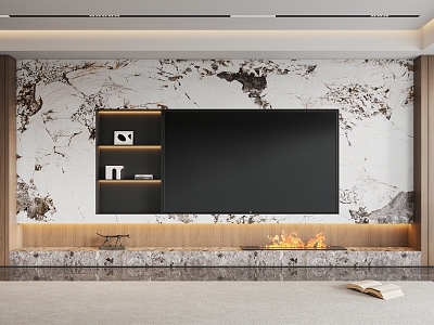 Living room TV wall stone TV wall Pandora stone 3d model