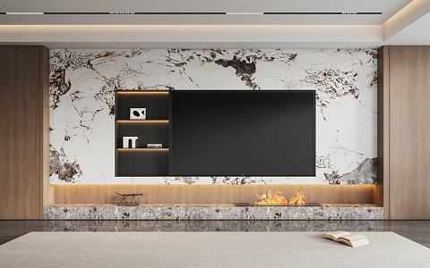 Living room TV wall stone TV wall Pandora stone 3d model