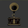 Classic Vintage Gramophone With Ornate Metal Horn And Decorative Turntable Base