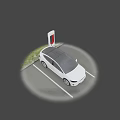 White Tesla SUV Electric Car Charging At Tesla Charging Station In Parking Lot