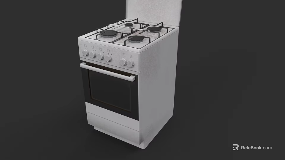 White Gas Stove With Oven Four Burners Modern Kitchen Appliance For Home Cooking 3d model 