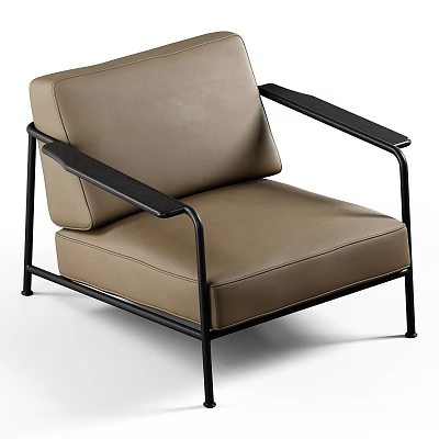 Modern Leisure Chair With Beige Leather Upholstery And Black Metal Frame 3d model