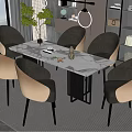 White Rock Plate Dining Table and Chair Combination Simple Dining Table Cream Style Household Dining Table White Marble Dining Table 3d model