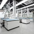 Modern Laboratory Interior With Lab Benches Fume Hoods And Storage Cabinets