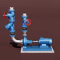 Blue Industrial Equipment With Red Handled Valves Pipes And Motor On Base