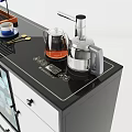 Modern Black And White Sideboard With Glass Door Drawers And Coffee Maker Cups
