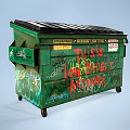 Public Facilities Green Dumpsters Covered With Colorful Urban Street Art Graffiti