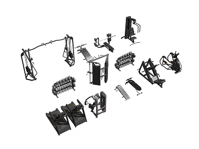 Various Home Gym Fitness Equipment With Multi Functional Trainers Treadmills And Weight Benches 3d model