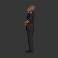 Cartoon Style 3D Character Model In Dark Uniform With Red Sash And Outstretched Arms