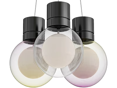 Modern Spherical Pendant Lights With Black Cap Transparent Glass And White Pink Yellow Tones 3d model