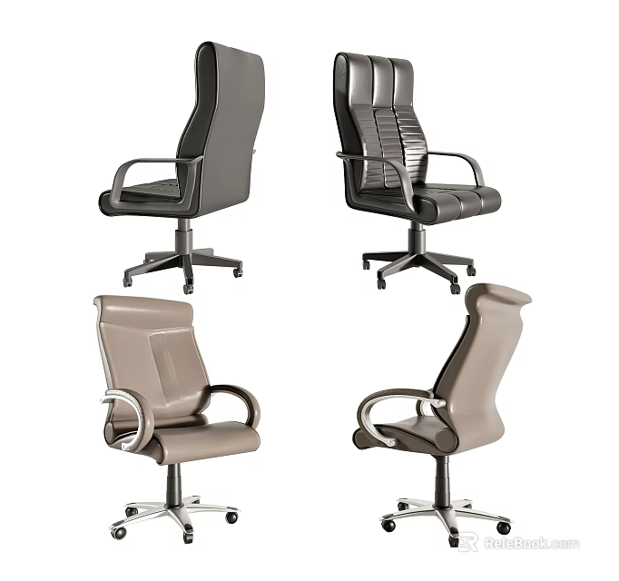 Modern Leather Office Chairs With High Back Armrests And Wheeled Base In Black Beige 3d model 