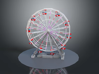 Amusement Park Ferris Wheel With Red And White Cabins And Stable Metal Structure 3d model