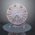 Amusement Park Ferris Wheel With Red And White Cabins And Stable Metal Structure