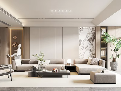 Modern Living Room Interior Design With Sofa Coffee Table Wall Art And Potted Plant 3d model