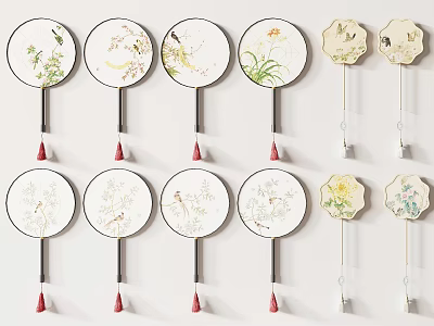 Decorative Round Wall Hangings With Floral Bird Patterns And Ornate Tassels For Home Decor 3d model