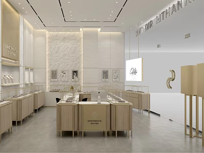 Elegant Jewelry Store Interior With Glass Display Counters Soft Lighting And Marble Accents 3d model