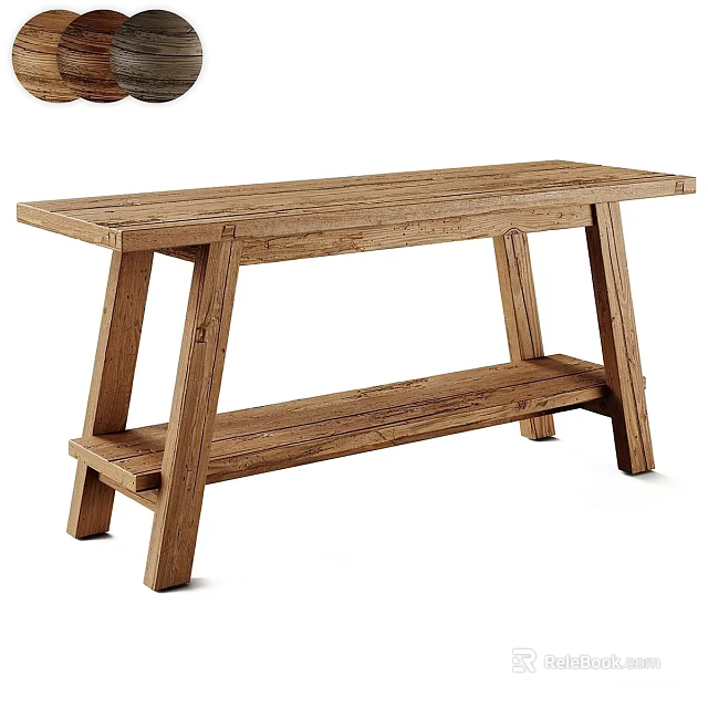 Natural Wooden Bench With Two Tier Design For Home Furniture Decor 3d model 