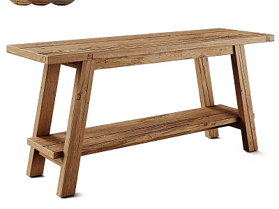 Natural Wooden Bench With Two Tier Design For Home Furniture Decor 3d model