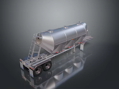 Metallic Silver Tanker Truck Trailer With Ladder Step And Dual Wheels 3d model